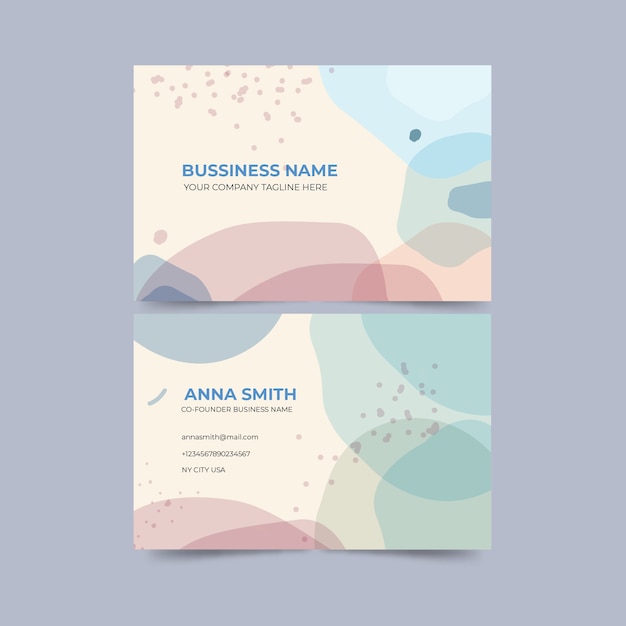 Free vector abstract business card template with pastel-colored stains