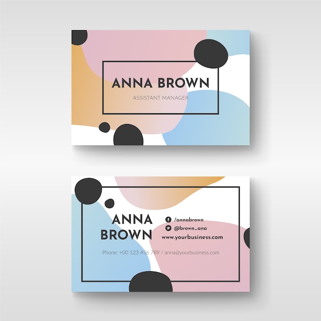 Free vector abstract business card template with pastel-colored stains