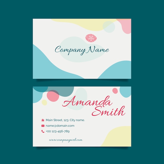 Free vector abstract business card template with pastel-colored stains