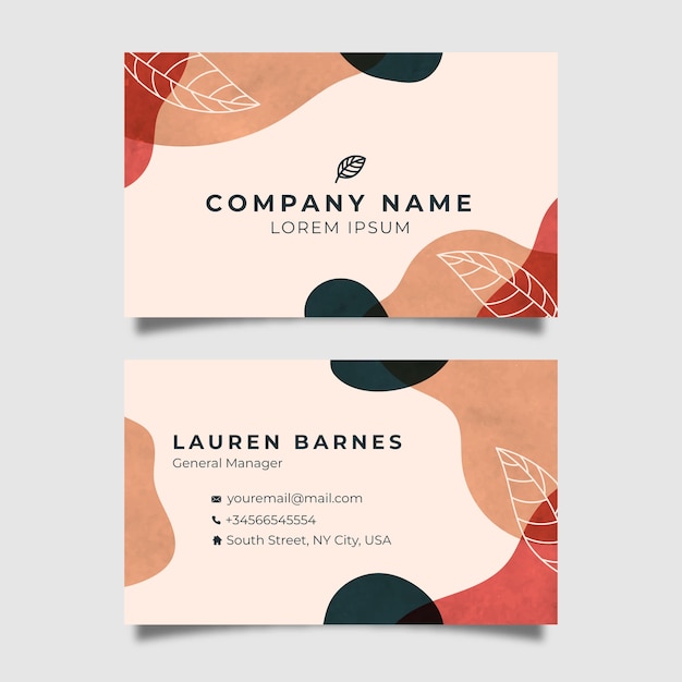 Free vector abstract business card template with pastel colored stains