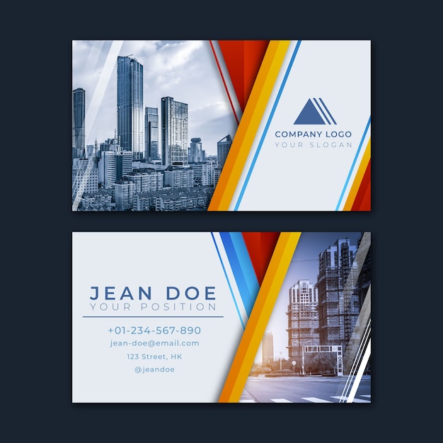 Free vector abstract business card with city photo