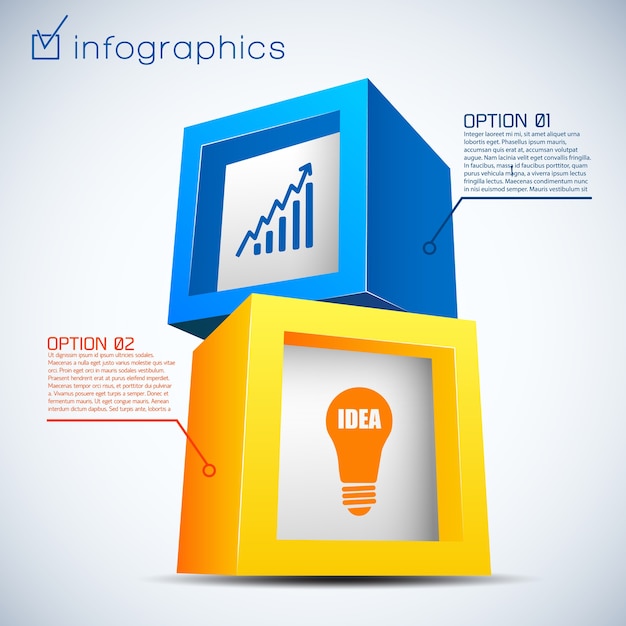 Abstract business infographics with 3d colorful bricks diagram bulb two options