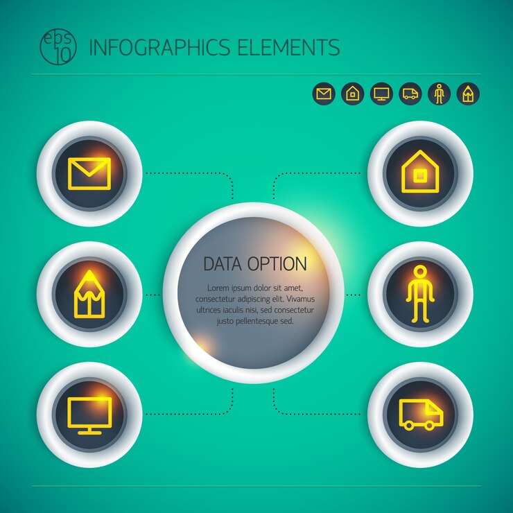 Free Vector abstract business infographics with circles text orange neon icons options on green background isolated