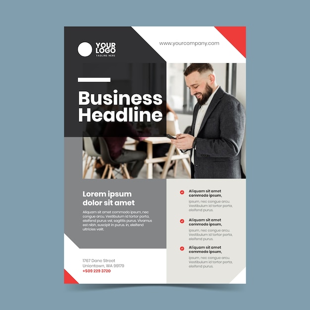 Abstract business poster with photo of man