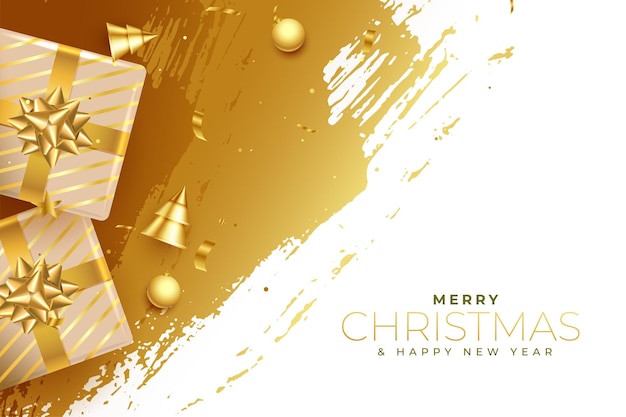 Abstract christmas golden card with giftboxes and grunge background