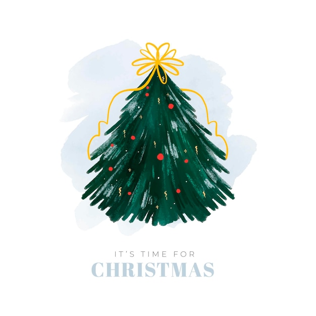 Абстрактная иллюстрация рождественской елки с лентой и глобусами