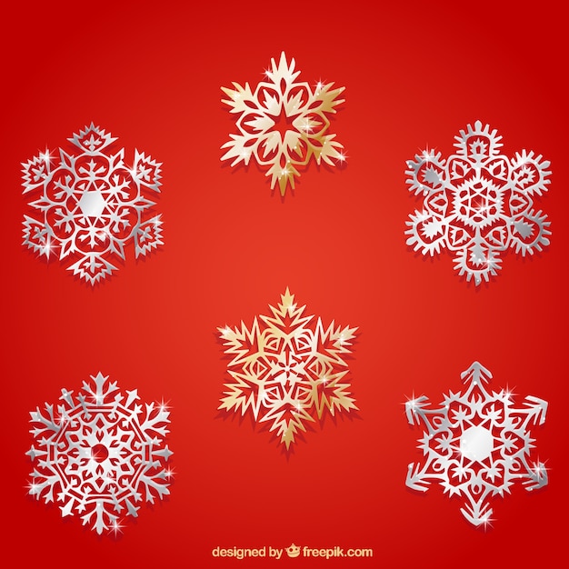 Abstract collection of metallic snowflakes