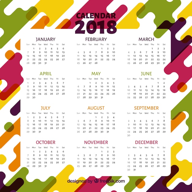 Абстрактный цветной календарь 2018