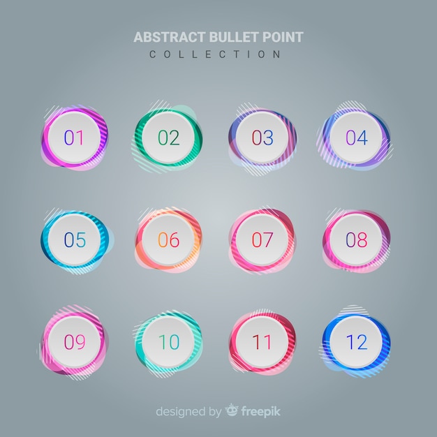 Abstract colorful bullet point collection