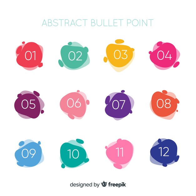 Abstract colorful bullet point collection | Free Vector