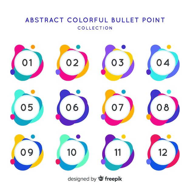 Raccolta di punti elenco colorato astratto