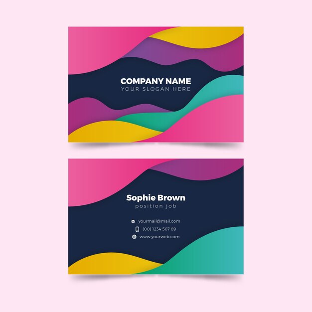 Abstract colorful business card template with waves