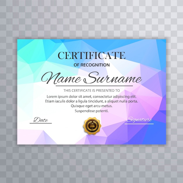 Abstract colorful certificate template with polygon design