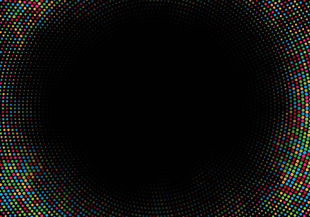 Abstract colorful circular halftone on black background