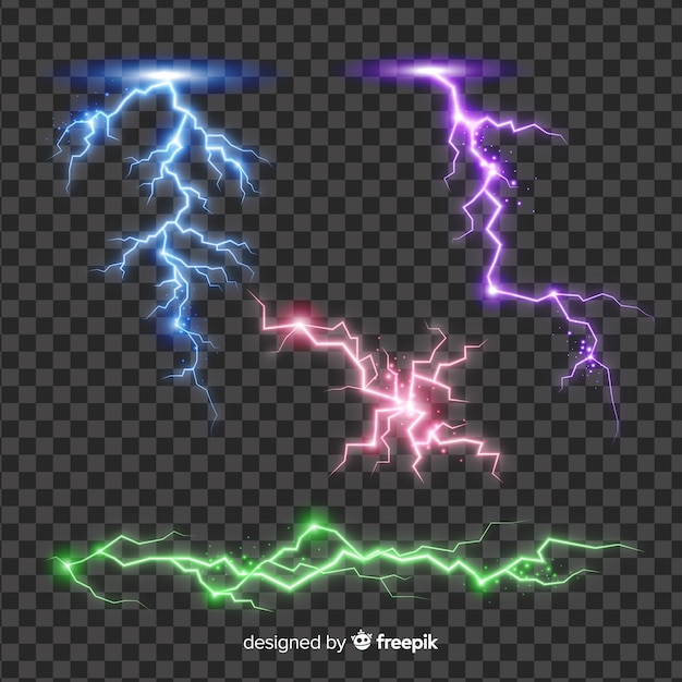 Abstract colorful lightning collection on simple background