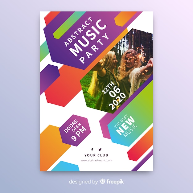 Abstract colorful music poster template with photo