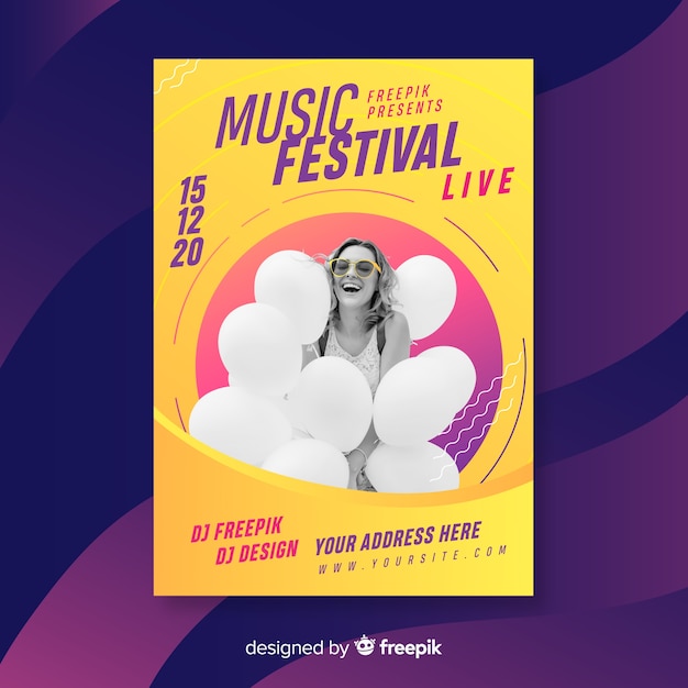 Free vector abstract colorful music poster template with photo