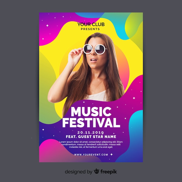 Abstract colorful music poster template with photo