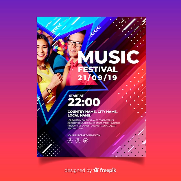 Abstract colorful music poster template with photo