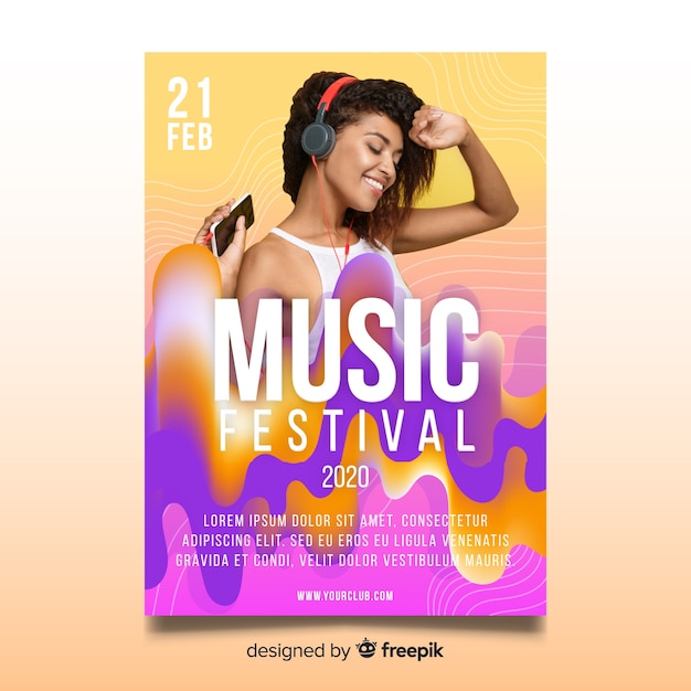 Free vector abstract colorful music poster template with photo