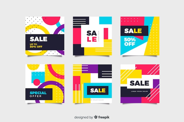 Abstract colorful sale instagram post collection