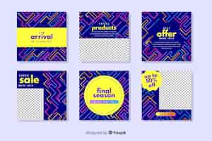 Free vector abstract colorful sale instagram post collection