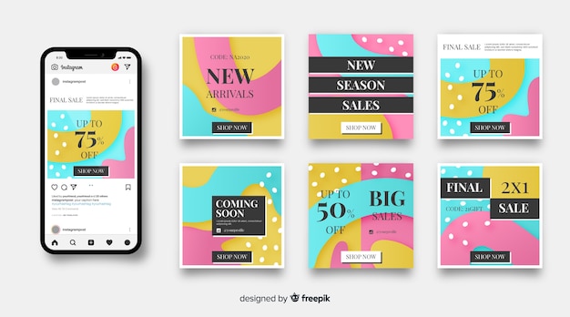Free vector abstract colorful sale instagram post collection