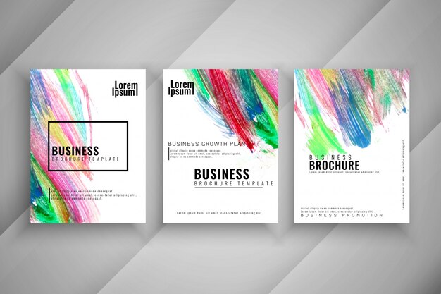 抽象的なカラフルな3つの近代的なビジネスのパンフレットセット