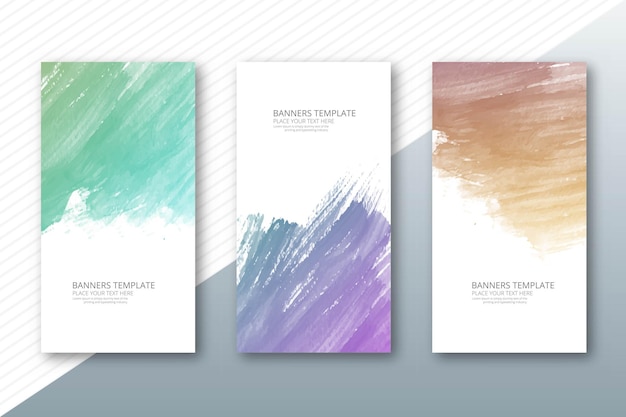 Free vector abstract colorful watercolor paint brush banner set background