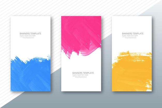 Free vector abstract colorful watercolor paint brush banner set background