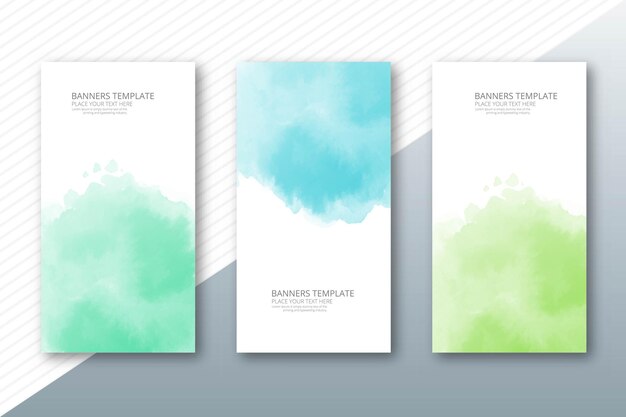 Abstract colorful watercolor paint cloud texture banner set