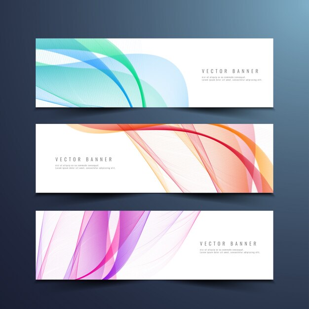 Abstract colorful wavy banners set