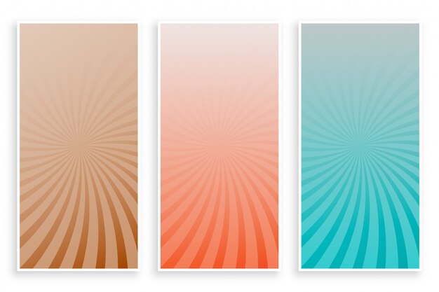 Abstract colors rays sunburst banner set