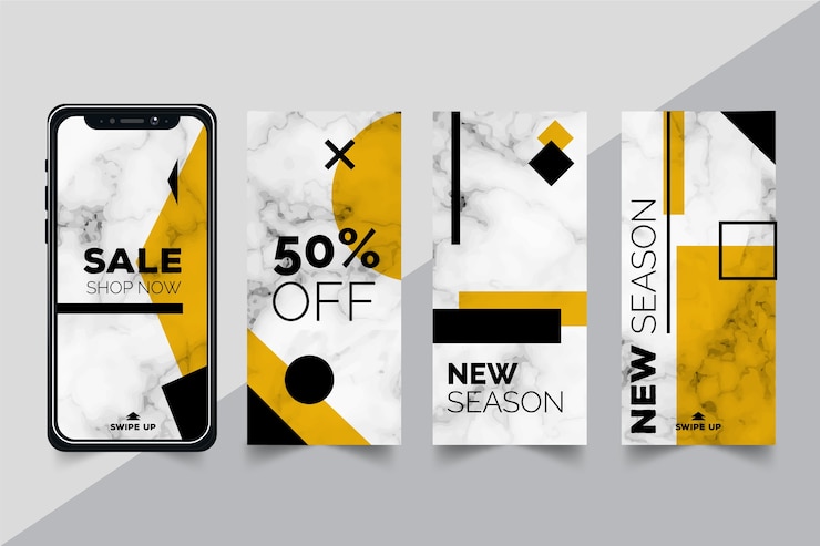 Free Vector abstract colourful instagram sale stories in marble style