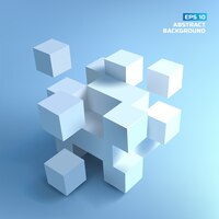 abstract composition from white  cubes with shadows on blue grey background