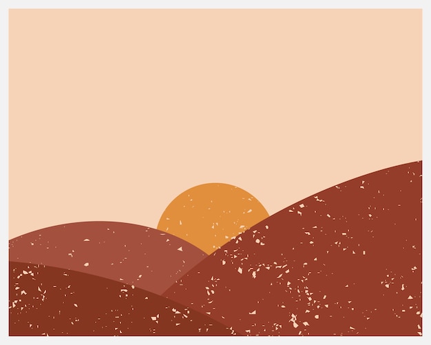 Абстрактный современный эстетический фон с пейзажем, пустыней, солнцем.