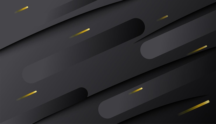 Abstract dark gradient dynamic shape with golden lines. Minimal geometric 3d composition.
