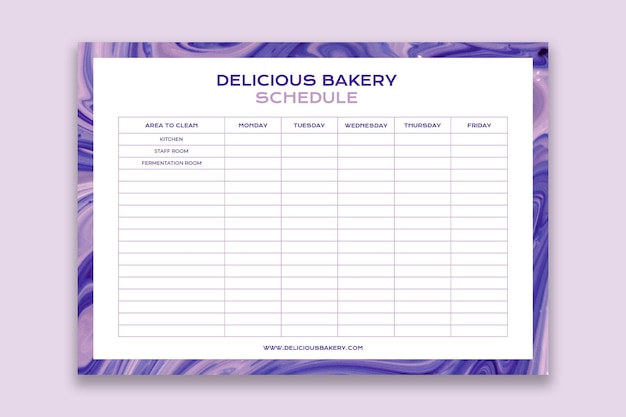 Free vector abstract delicious bakery weekly cleaning schedule