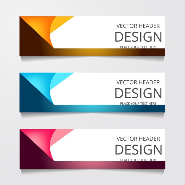 Abstract design banner web template with three different color layout header templates modern vector illustration