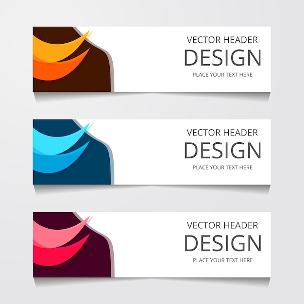 Free vector abstract design banner web template with three different color layout header templates modern vector illustration