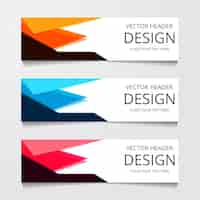 Free vector abstract design banner web template with three different color layout header templates modern vector illustration