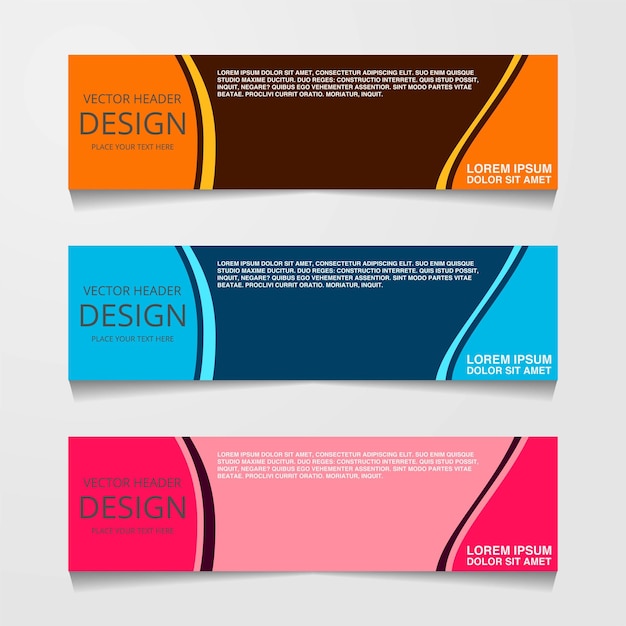 Abstract design banner web template with three different color layout header templates modern vector illustration