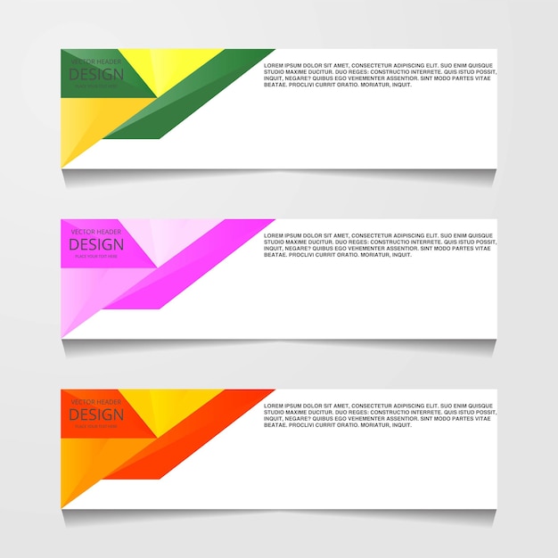 3つの異なる色のレイアウトヘッダーテンプレートモダンなベクトルイラストと抽象的なデザインバナーウェブテンプレート