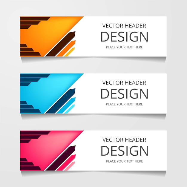 Free vector abstract design banner web template with three different color layout header templates modern vector illustration