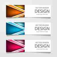 Free vector abstract design banner web template with three different color layout header templates modern vector illustration