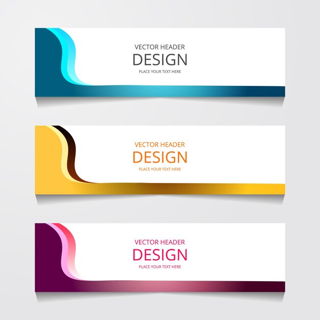 Абстрактный дизайн веб-шаблона баннера с тремя различными цветовыми макетами шаблонов заголовков современная векторная иллюстрация
