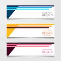 Free vector abstract design banner web template with three different color layout header templates modern vector illustration