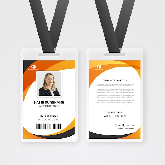 Free vector abstract design id cards template with photo