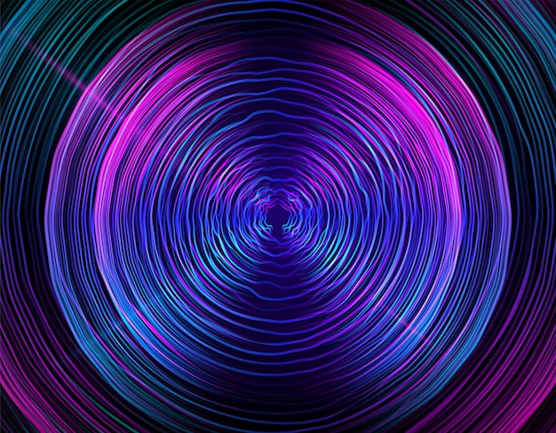 円の形で抽象的なデジタル未来の波線の背景。
