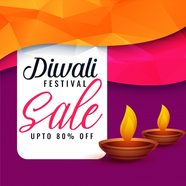 Free vector abstract diwali sale discount banner with two diya